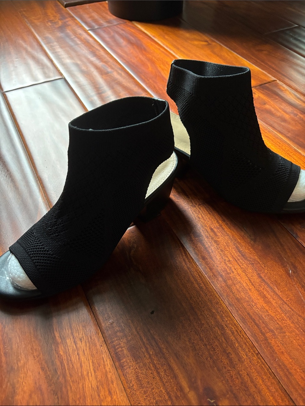 Black Open-Toe Knit Ankle Booties - Women
